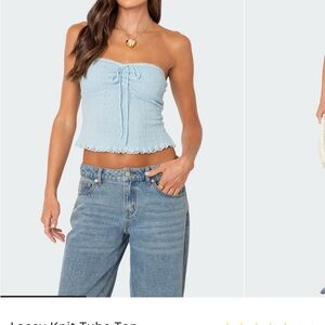 Edikted Sky Blue Lace Crop Top